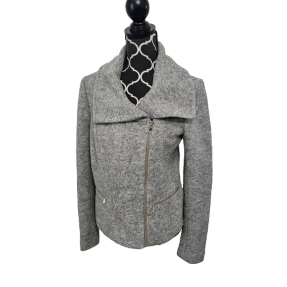 Ann Taylor Marled Gray Wool Asymmetrical Zip Moto Style Jacket - medium tall - Picture 3 of 8